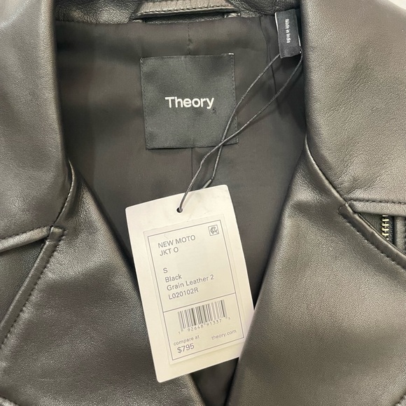 Theory NEW Slim Fit Black Leather Moto Jacket Size S - Picture 6 of 15